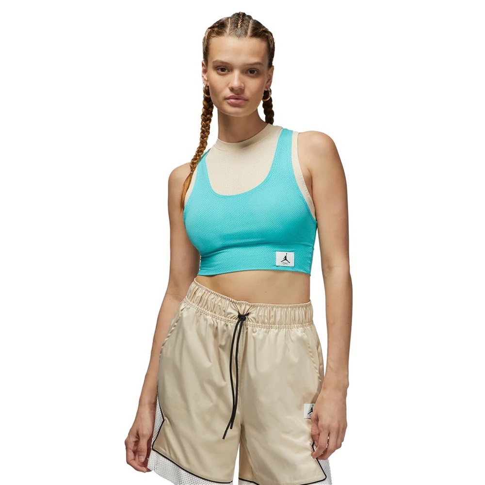 Air Jordan Essential Women's Crop Top Sanddrift/Washed Teal DN0602-126 Size M